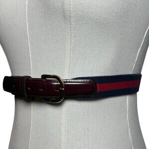 VTG Surcingle Stretch Belt Navy Red Size 40 Solid Brass Americana Preppy